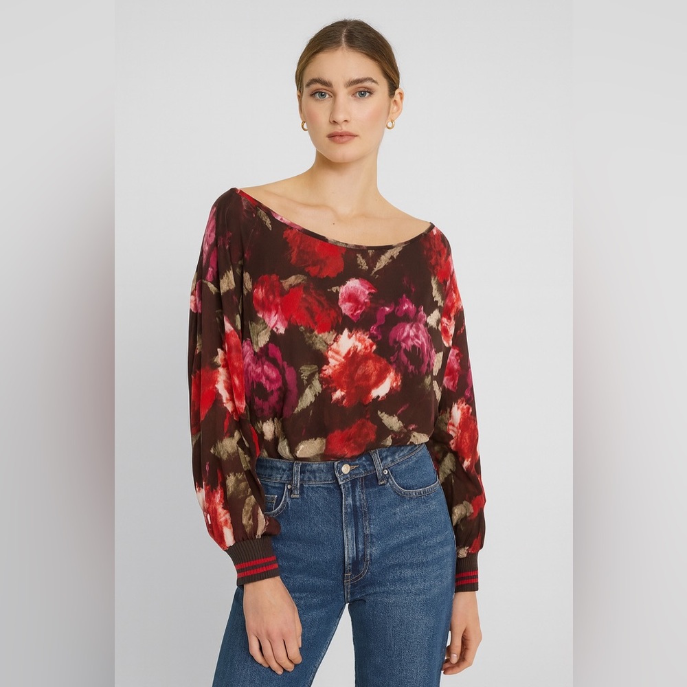 NWOT Mango Off-the-Shoulder Floral blouse/sweater - Red and Pink